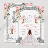 Silver & Pink Floral Charra Quinceanera Birthday Kaart (Voorkant / Achterkant)