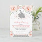 Silver Pink Floral Cinderella Princess Baby shower Kaart (Staand voorkant)