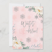 Silver Pink Floral Winter Onederland 1ste verjaard Kaart (Achterkant)