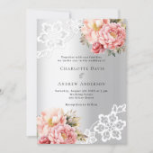 Silver pink florals wedding kaart (Voorkant)