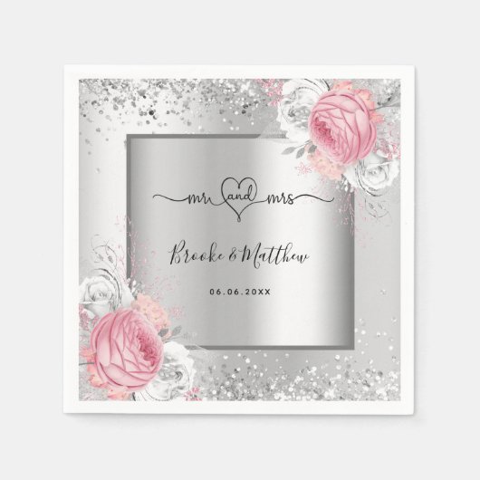Silver pink florals wedding servet (Voorkant)