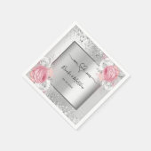 Silver pink florals wedding servet (Hoek)