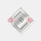 Silver pink florals wedding servet (Hoek)