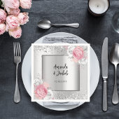 Silver pink florals wedding servet