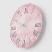 Silver Pink Glitter Blush Metallic Roman Nummers Grote Klok (Hoek)