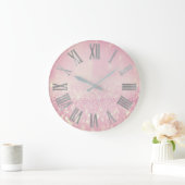 Silver Pink Glitter Blush Metallic Roman Nummers Grote Klok (Huis)