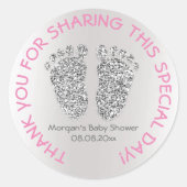 Silver Pink Glitter Feet Baby shower Favor Dank Ronde Sticker (Voorkant)