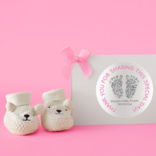 Silver Pink Glitter Feet Baby shower Favor Dank Ronde Sticker