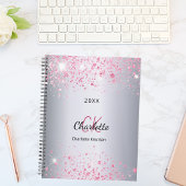 Silver pink glitter name monogram 2023 planner