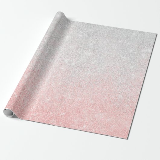 Silver & Pink Glitter Ombre Luxury Design Cadeaupapier (Uitgerold)