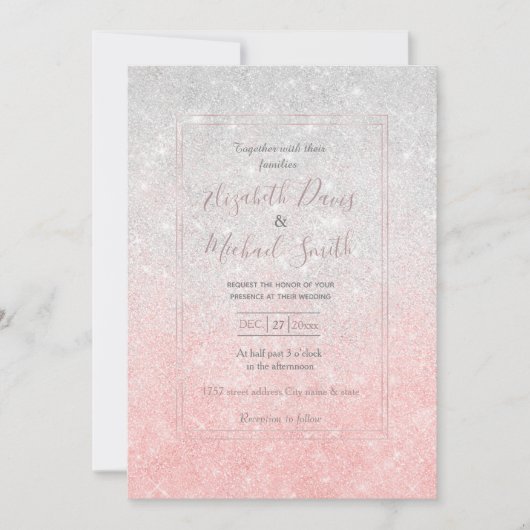 Silver & Pink Glitter Ombre Luxury Design Kaart (Voorkant)