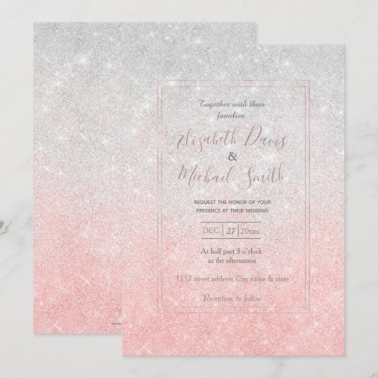 Silver & Pink Glitter Ombre Luxury Design Kaart (Voorkant / Achterkant)