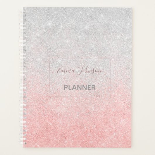 Silver & Pink Glitter Ombre Luxury Design Planner (Voorkant)