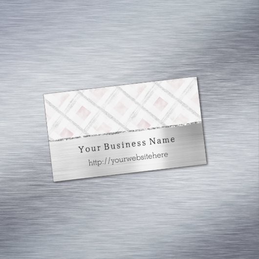 Silver Pink Glitzy Stripes Business name website Magnetisch Visitekaartje (Voorbeeld)