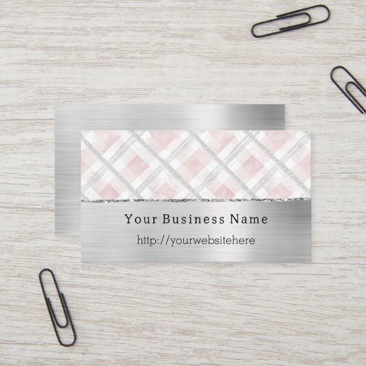 Silver Pink Glitzy Stripes Business name website Visitekaartje (Voorkant / Achterkant in situ)