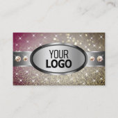 Silver Pink Gold Glitter Strass en Logo Chic Visitekaartje (Voorkant)