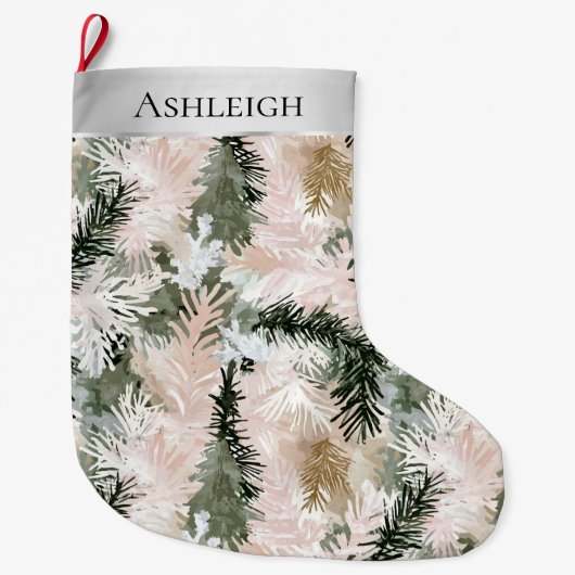 Silver Pink Green Christmas Tree Branches Grote Kerstsok (Voorkant)