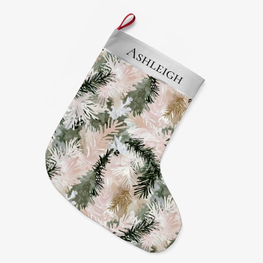 Silver Pink Green Christmas Tree Branches Grote Kerstsok (Voorkant (Hangend))