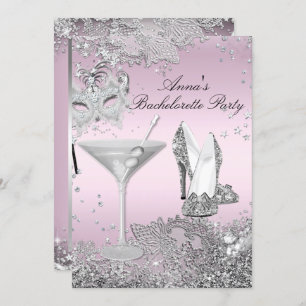 Silver Pink Masker & Jewel Lace Bachelorette Party Kaart