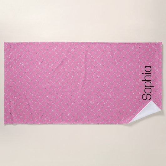 Silver Pink Mermaid Name Strandlaken (Voorkant)