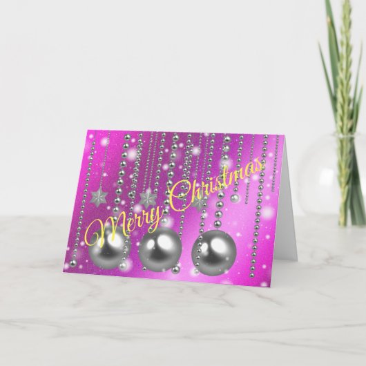 Silver Pink Merry kerst Kaart (Voorkant)