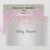  SILVER PINK MODERN BABY SHOWER CRYSTAL KAART (Voorkant / Achterkant)