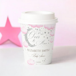 Silver Pink Over the Moon Girl Baby shower Papieren Bekers