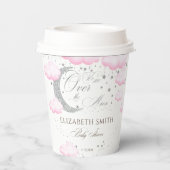 Silver Pink Over the Moon Girl Baby shower Papieren Bekers (Achterkant)