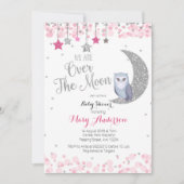 Silver Pink Owl Moon Baby shower Kaart (Voorkant)