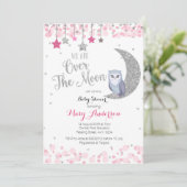 Silver Pink Owl Moon Baby shower Kaart (Staand voorkant)