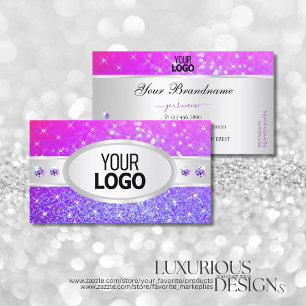 Silver Pink Paarse Glitter Stars Diamonds add Logo Visitekaartje