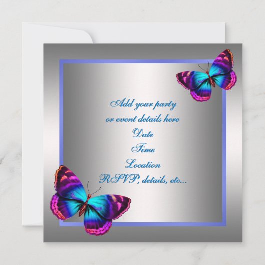 Silver Pink Paarse Vlinderfeest Kaart (Achterkant)