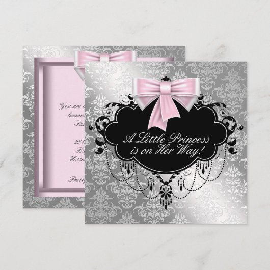 Silver Pink Princess Baby shower Kaart (Voorkant / Achterkant)