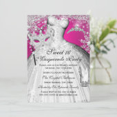 Silver Pink Princess Masquerade Sweet 16 Invite Kaart (Staand voorkant)