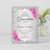 Silver Pink Quinceanera Kaart (Staand voorkant)
