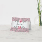 Silver Pink Rose Damask Dank u kaarten (Voorkant)