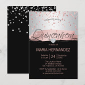 Silver Pink Rose Gold Folie Zwart QUINCEANERA 15 Kaart (Voorkant / Achterkant)