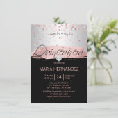 Silver Pink Rose Gold Folie Zwart QUINCEANERA 15 Kaart (Staand voorkant)