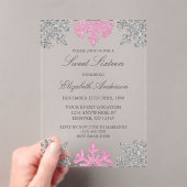 Silver Pink Snowflake Winter Sweet 16 Acryl Uitnodigingen (Insitu (Draagbaar))