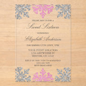 Silver Pink Snowflake Winter Sweet 16 Acryl Uitnodigingen (Voorkant)