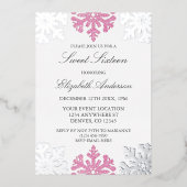 Silver Pink Snowflake Winter Sweet 16 Folie Uitnodiging (Voorkant)