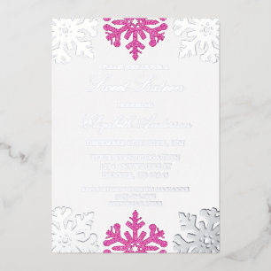 Silver Pink Snowflake Winter Sweet 16 Folie Uitnodiging