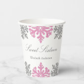 Silver Pink Snowflake Winter Sweet 16 Papieren Bekers (Voorkant)