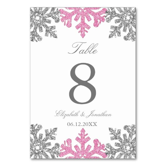 Silver Pink Snowflake Winter Wedding Kaart (Voorkant)