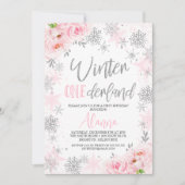 Silver Pink Snowflakes Winter Onederland Birthday Kaart (Voorkant)