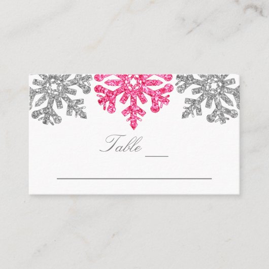 Silver Pink Snowflakes Winter Weddenschap Plaatskaartje (Voorkant)