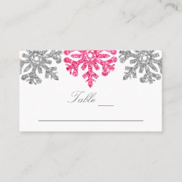 Silver Pink Snowflakes Winter Weddenschap Plaatskaartje