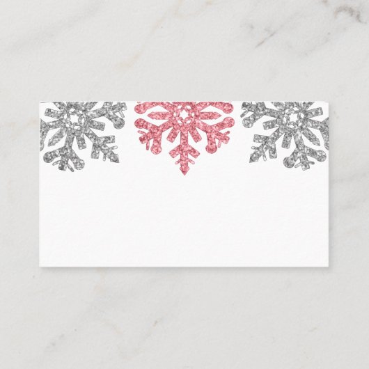 Silver Pink Snowflakes Winter Weddenschap Plaatskaartje (Achterkant)