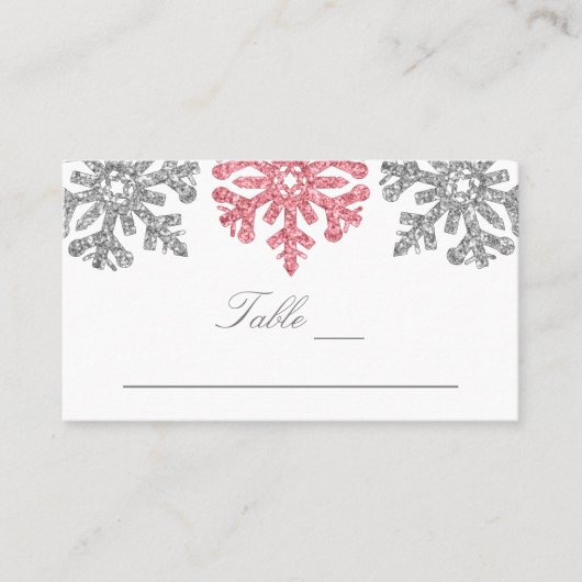 Silver Pink Snowflakes Winter Weddenschap Plaatskaartje (Voorkant)