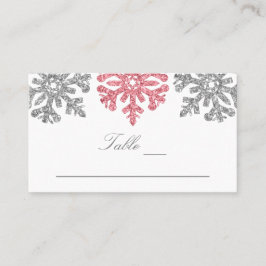 Silver Pink Snowflakes Winter Weddenschap Plaatskaartje